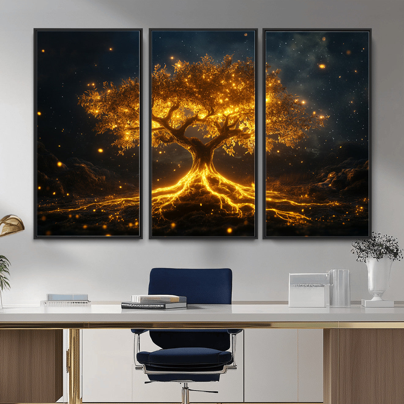 60194-MGV-CV-36X24 - Golden Tree of Life Canvas Wall Art Print - Majestic Tree of Life Print for Living Room and Office Decor