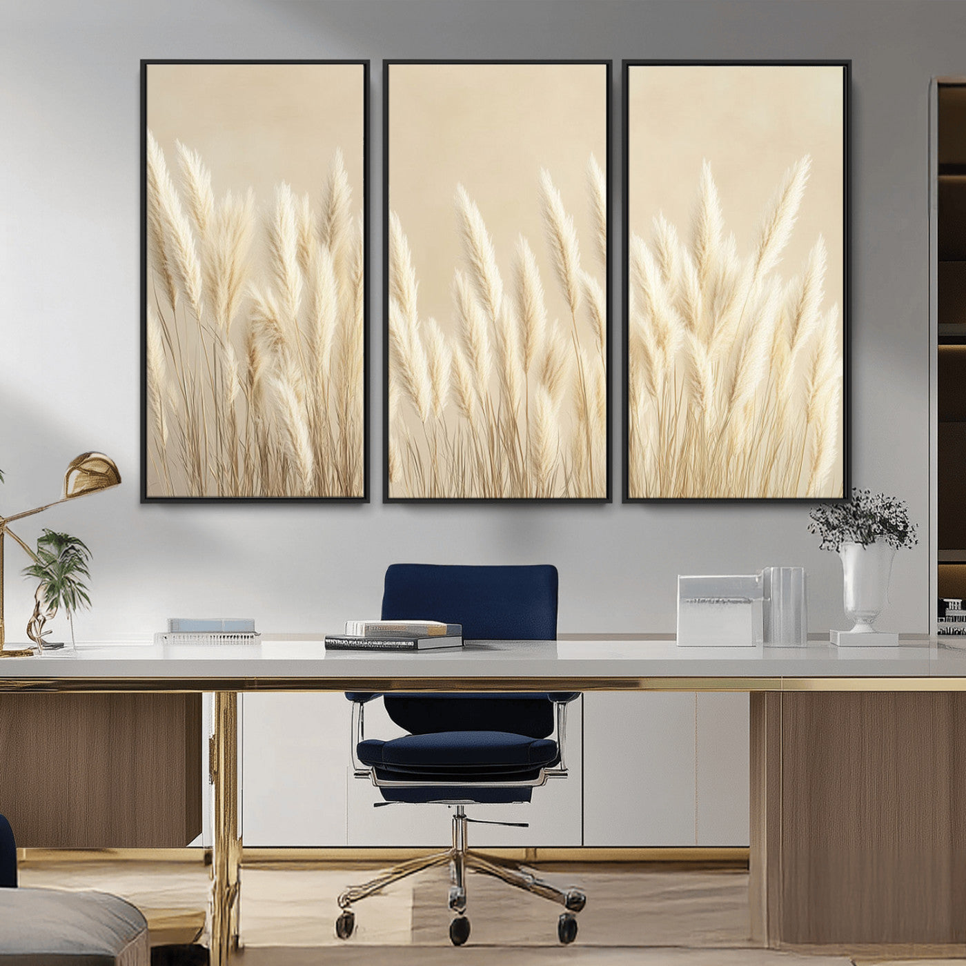 MGV-FC-48X32-3P - Grass Wall Art Print - Elegant Neutral Decor for Living Room, Boho Minimalist Artwork, Ready to Hang