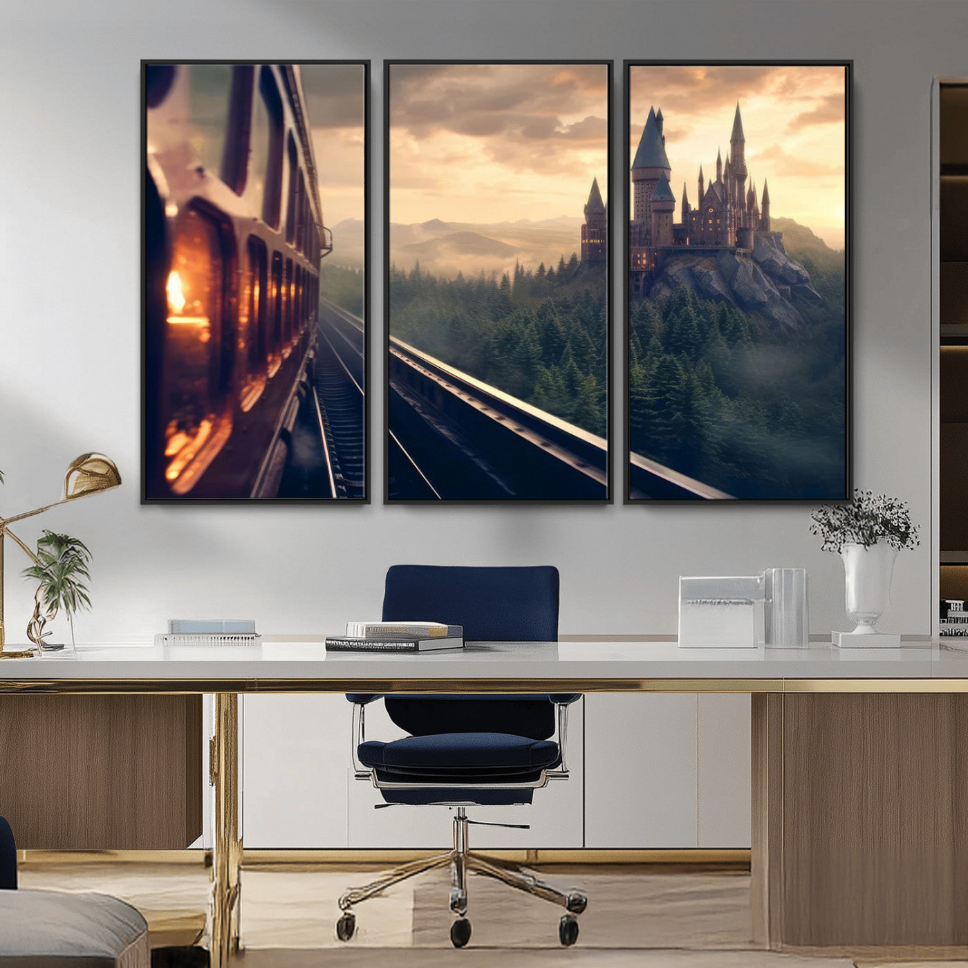 MGV-FC-48X32-3P - Harry Castle Wall Art Canvas Print, Wizard School Wall Art Print, Movie Wall Art Print