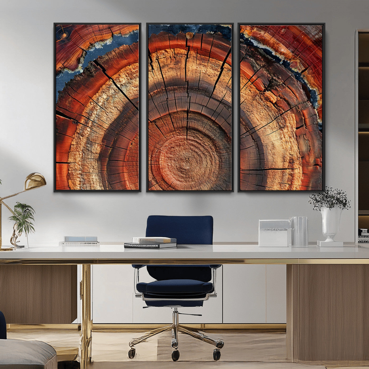 MGV-FC-48X32-3P - Abstract Tree Ring Art, Colorful Tree Ring Wall Decor, Minimalist Home Canvas Art, Modern Farmhouse