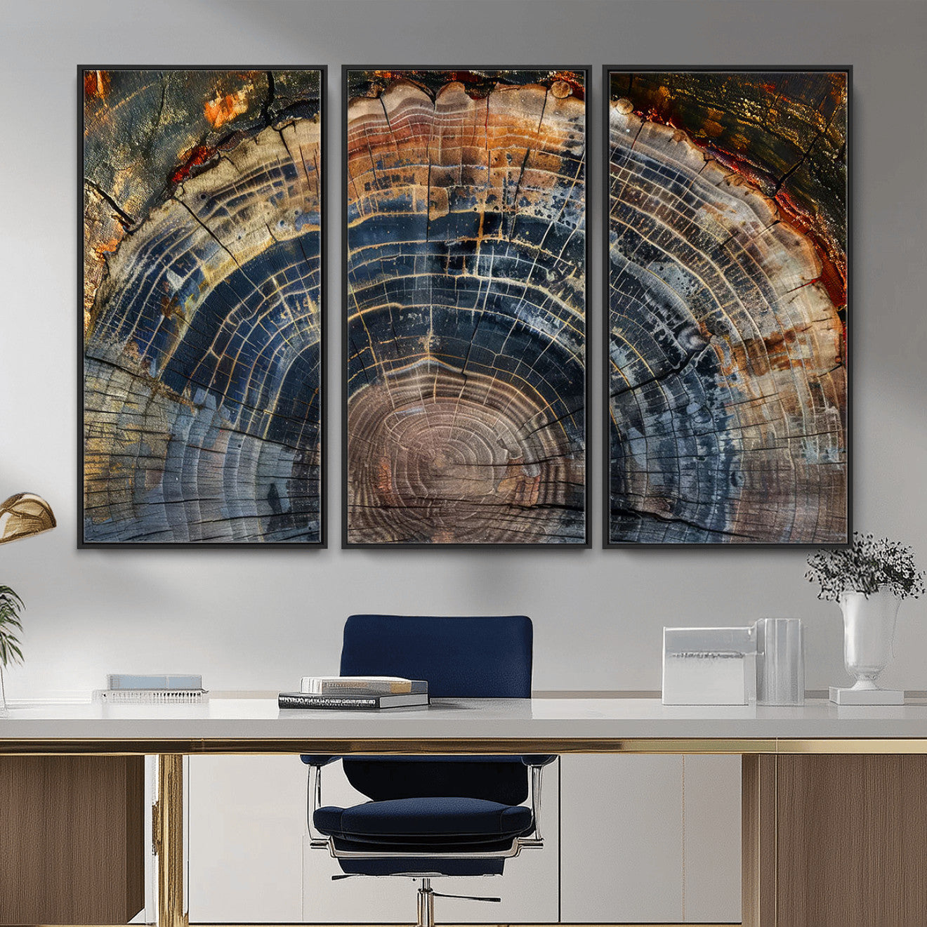 16193-MGV-CV-36X24 - Framed Wood Tree Ring Wall Art - Abstract Colorful Wood Ring Wall Decor for Minimalist Home Decor