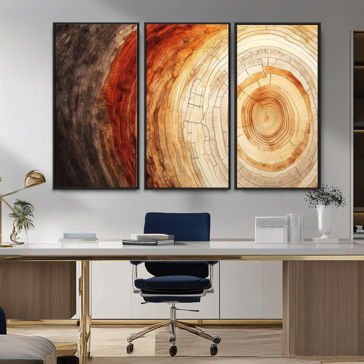 MGV-FC-48X32-3P - Tree Ring Print on Canvas Wall Art, Tree Stump Print, Wood Wall Art Living Room, Abstract Natural