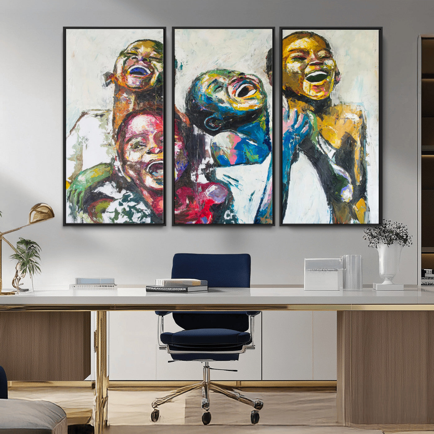 MGV-FC-48X32-3P - Shai Yossef Style Canvas Art - Joyful African Black Kids Impasto Painting with Vibrant Brushstrokes,