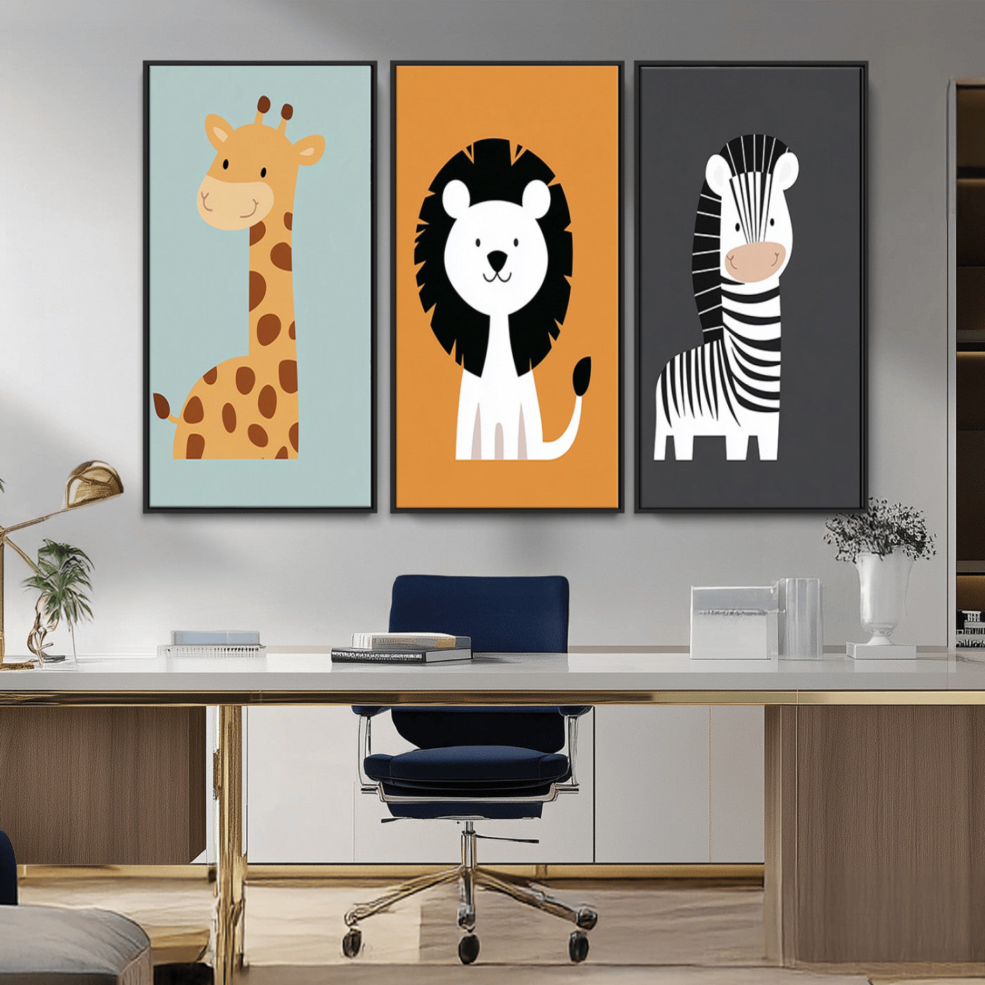 MGV-FC-48X32-3P - Boho Jungle Animal Nursery Wall Art Prints - Safari Decor in Earth Tones for Modern and Stylish