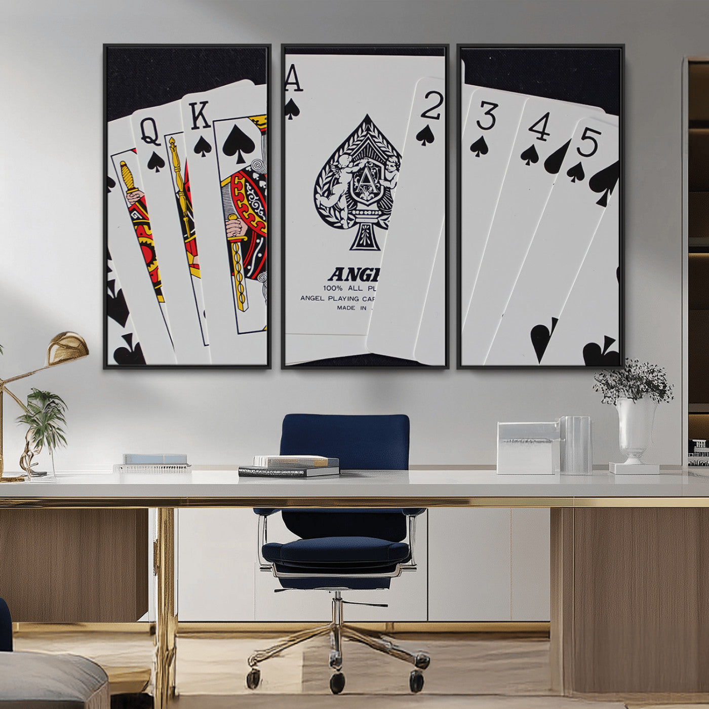 MGV-FC-48X32-3P - Poker Wall Art - Playing Cards Canvas Wall Art Print - Ace of Spades and Royal Flush Design, Perfect