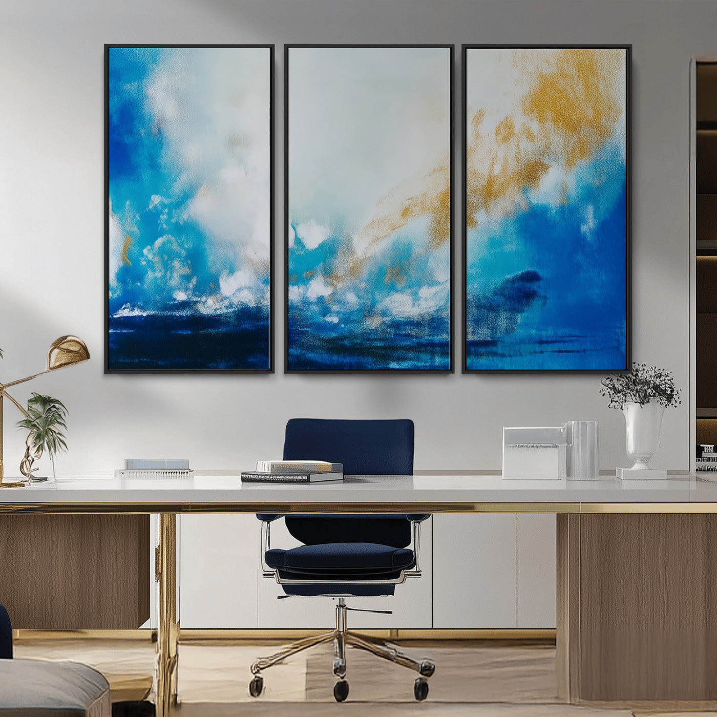MGV-FC-48X32-3P - Blue Abstract Print - Dynamic Ocean-Inspired Canvas Wall Art