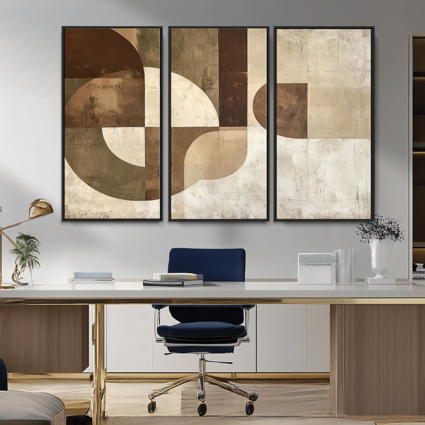 MGV-FC-48X32-3P - Wabi Sabi Geometric Wall Art | Abstract Modern Minimalist Canvas Print with Neutral Mid Century Art