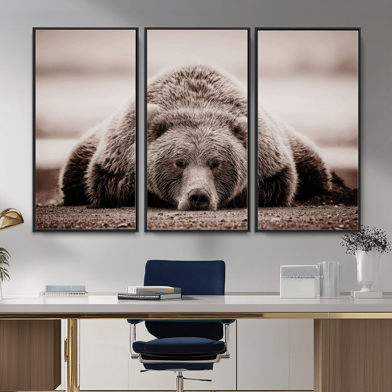 20611-MGV-CV-36X24 - Grizzly Bear Wall Art Print - Bear Canvas Wall Art - Rustic Bear Portrait Canvas Print for Cabin