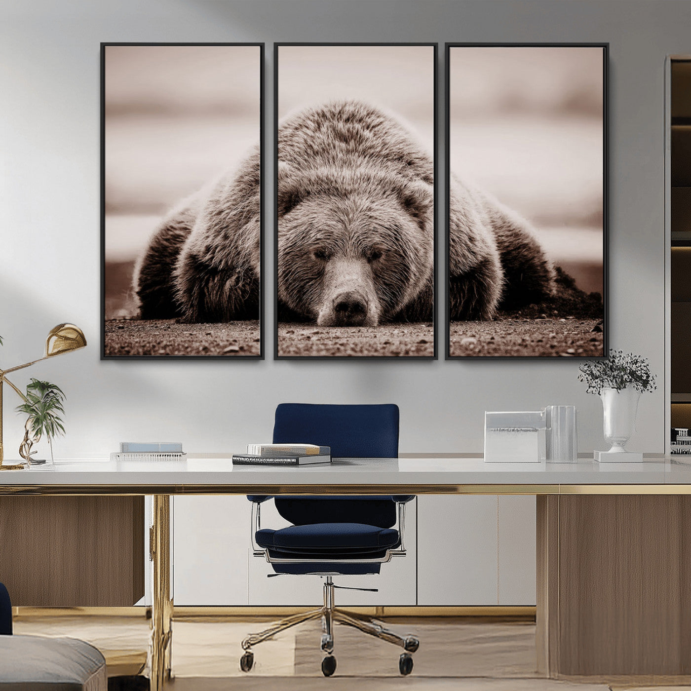 MGV-FC-48X32-3P - Grizzly Bear Wall Art Print - Bear Canvas Wall Art - Rustic Bear Portrait Canvas Print for Cabin Wall Decor and Nature-Inspired Spaces