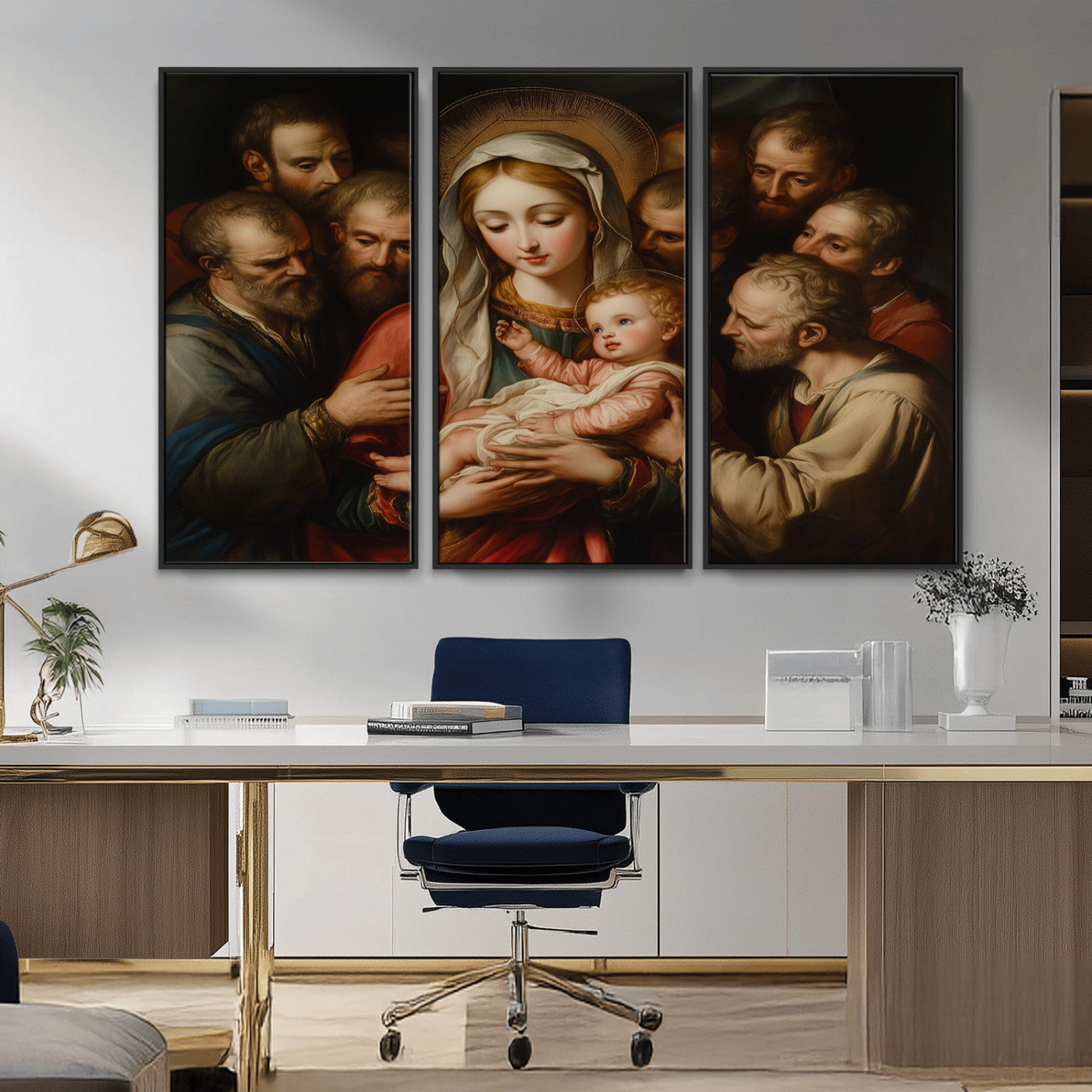 MGV-FC-48X32-3P - Religious Canvas Wall Art Print - Madonna and Child with Apostles Art Print - Classic Christian