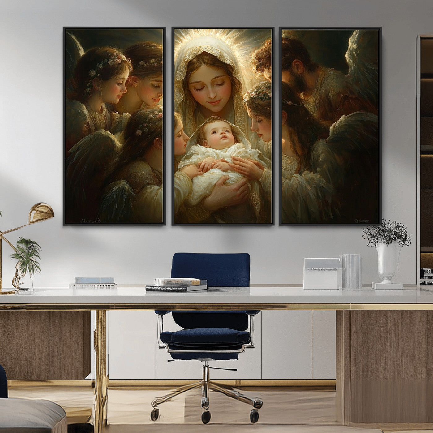MGV-FC-48X32-3P - Mary Jesus Canvas Wall Art Print - Madonna and Child with Apostles Art Print - Classic Christian