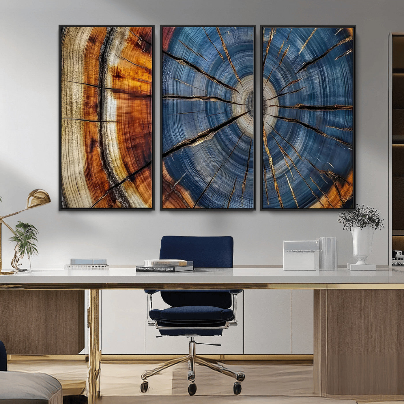 MGV-FC-48X32-3P - Abstract Tree Rings Canvas Wall Art - Wood Grain Canvas Print - Nature-Inspired Modern Wood Grain