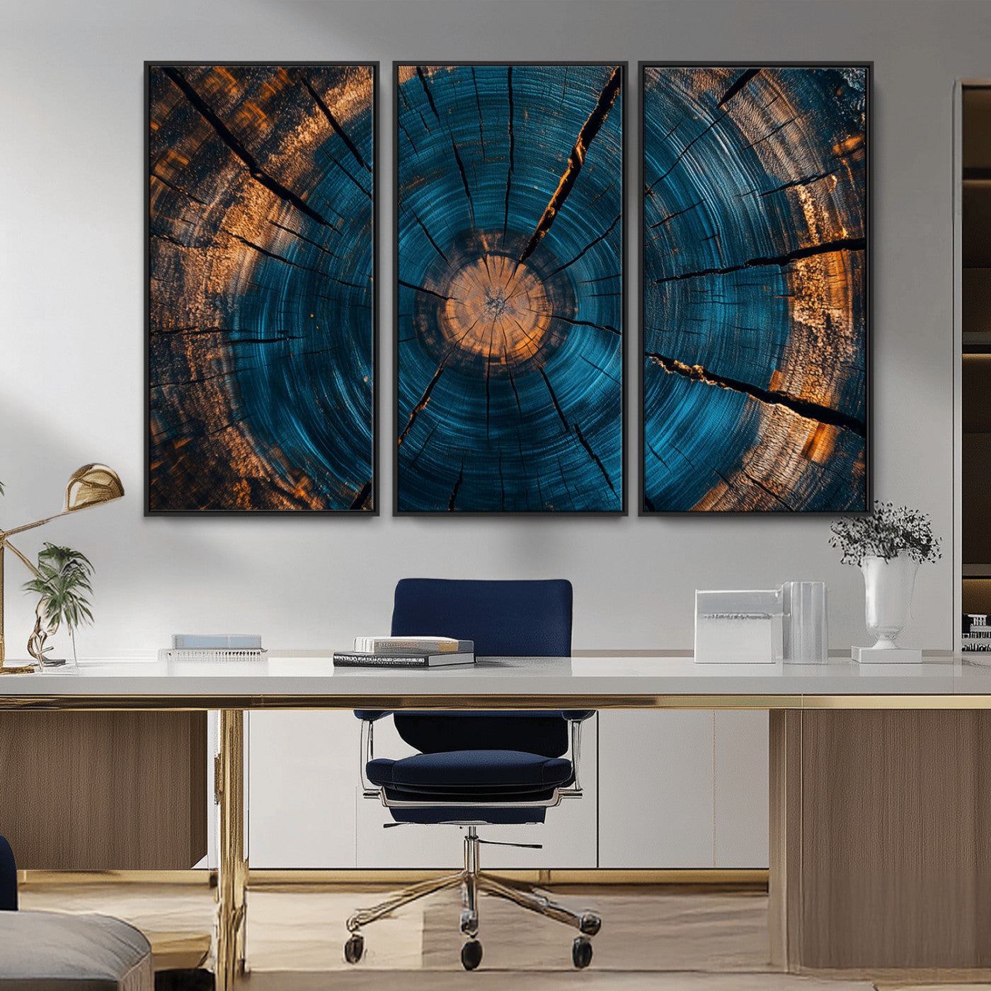 MGV-FC-48X32-3P - Abstract Tree Rings Wall Art Canvas Print - Wood Grain Rings Artwork Print - Nature Woodland Modern