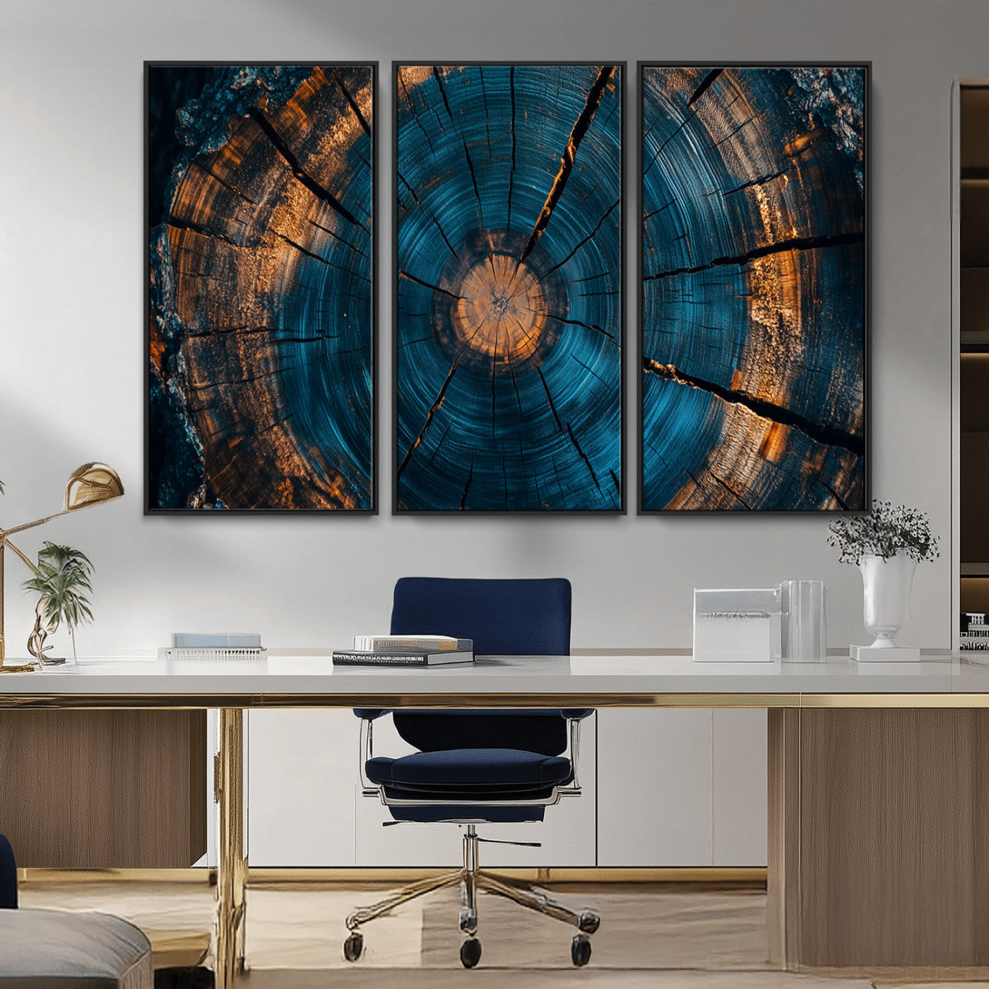 MGV-FC-48X32-3P - Farmhouse Wall Art - Abstract Tree Rings Canvas Wall Art Print, Framed Wood Grain Rings Artwork