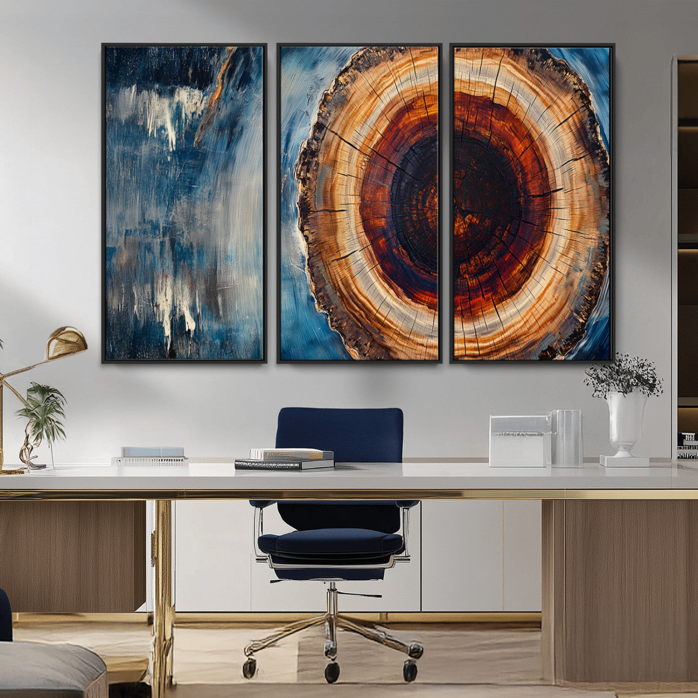 MGV-FC-48X32-3P - Abstract Tree Rings Wall Art Canvas Print - Wood Grain Rings Canvas Print - Nature Woodland Wall