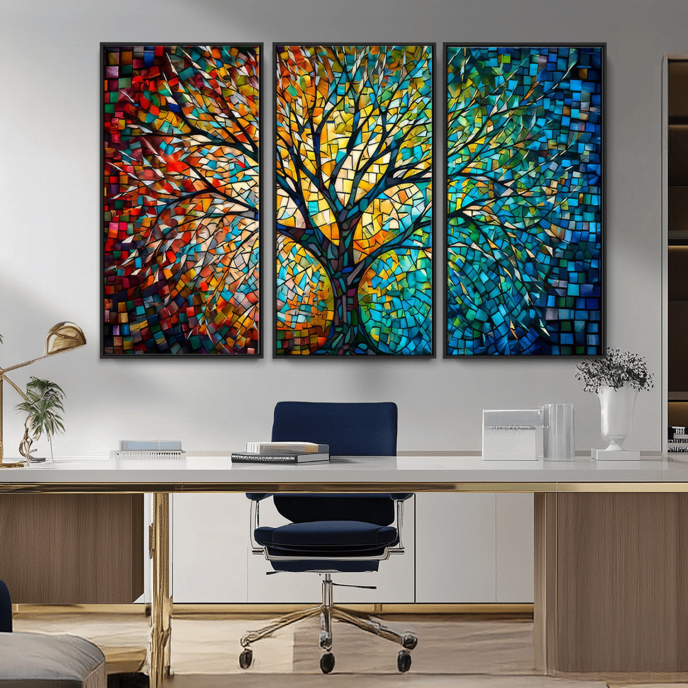 99325-MGV-CV-36X24-Yggdrasil Tree of Life Wall Art Print Canvas | Mosaic Style 3-Panel Canvas Print