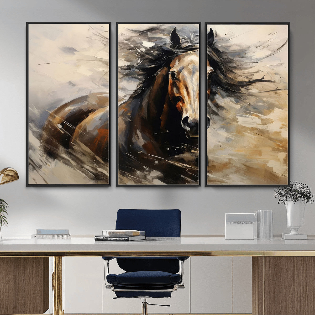 53001-MGV-CV-36X24 - Abstract Wall Art Horse Print - Large Western Horse Canvas - Farmhouse Woodland Wall Art - Framed