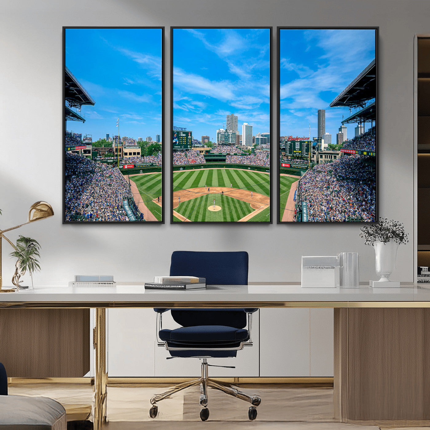 MGV-FC-48X32-3P - Wrigley Field Chicago Cubs Panoramic Art Multi Piece Canvas - Iconic Baseball Stadium Print for