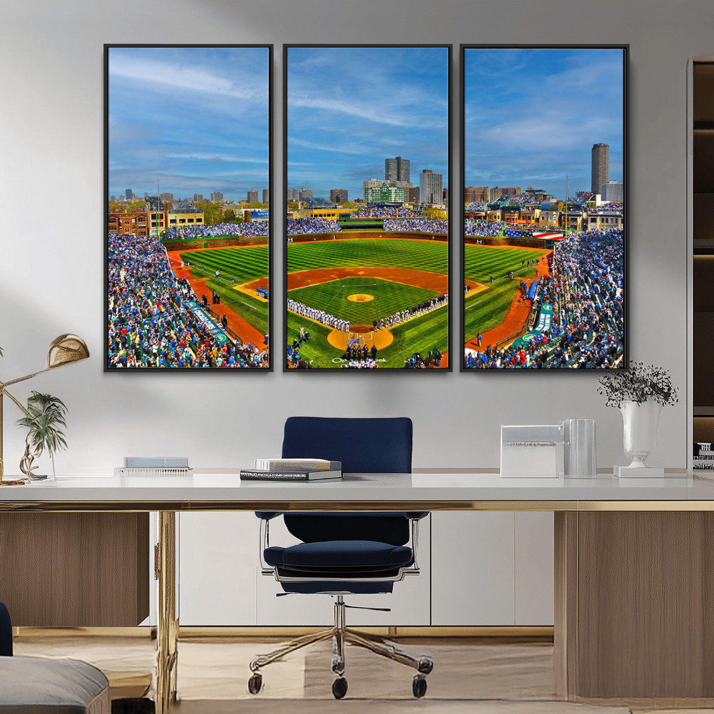 MGV-FC-48X32-3P - Wrigley Field Chicago Cubs Panoramic Multi Piece Canvas Wall Art - Iconic Baseball Stadium Canvas