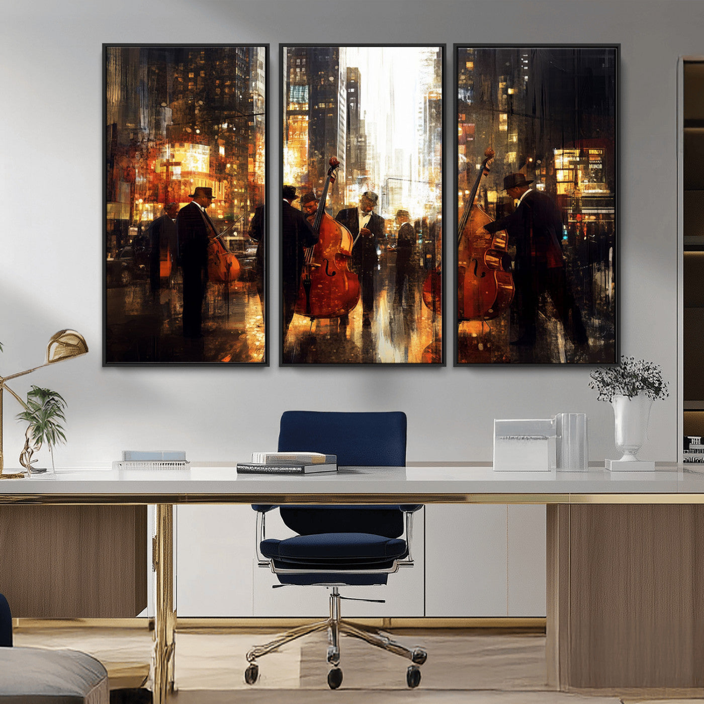 MGV-FC-48X32-3P - Abstract Jazz Art Wall Art Canvas Print - Framed Abstract Music Canvas - Colorful Instrument Poster