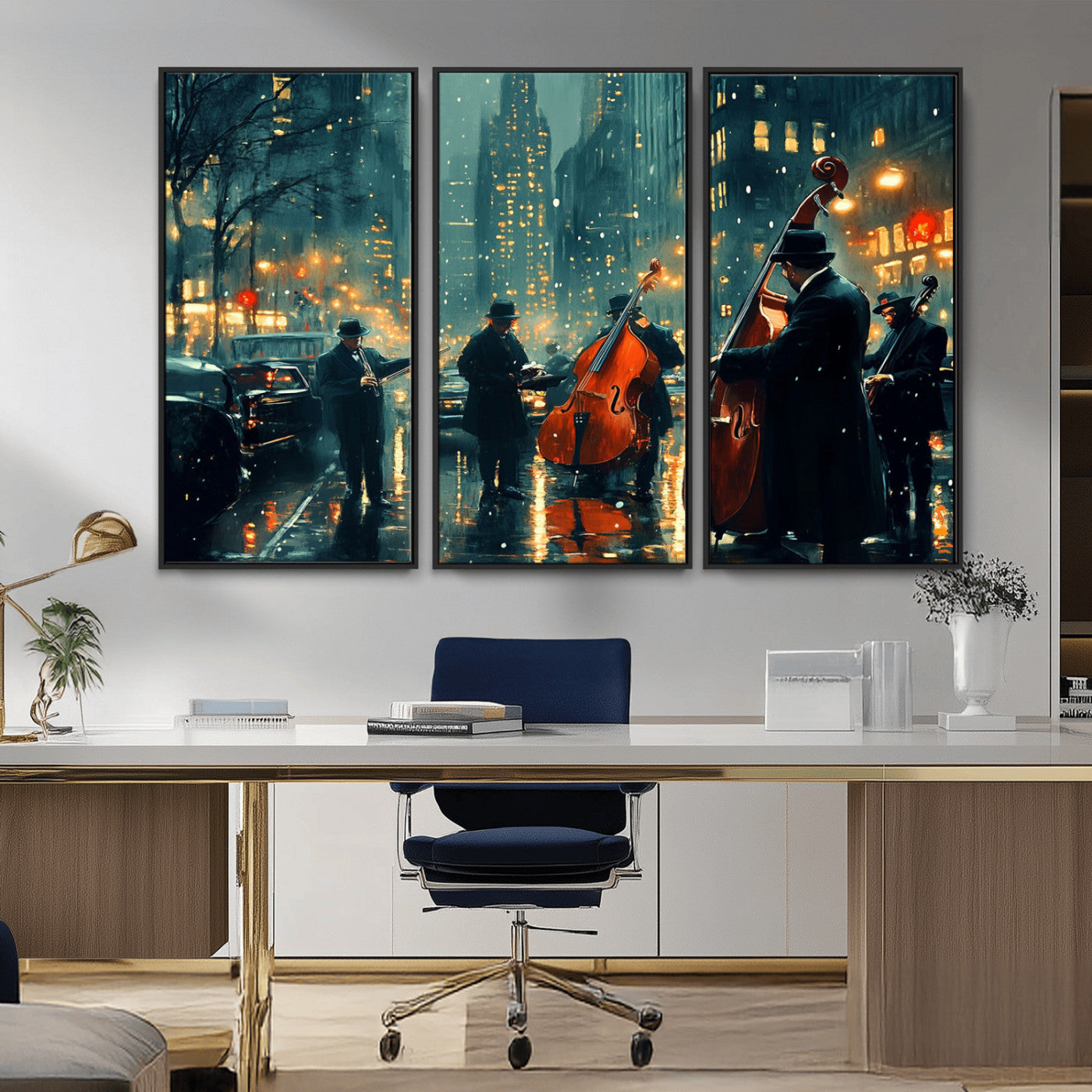 MGV-FC-48X32-3P - African American Jazz Art Print - Framed Abstract Music Canvas - Colorful Instrument Poster for