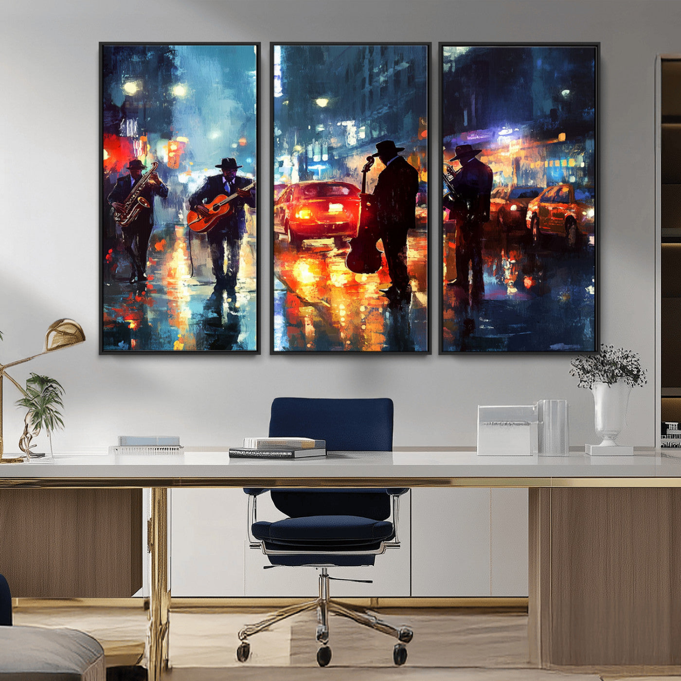 MGV-FC-48X32-3P - African American Jazz Canvas - Abstract Music Wall Art Print - Abstract Jazz Wall Art Framed Prints