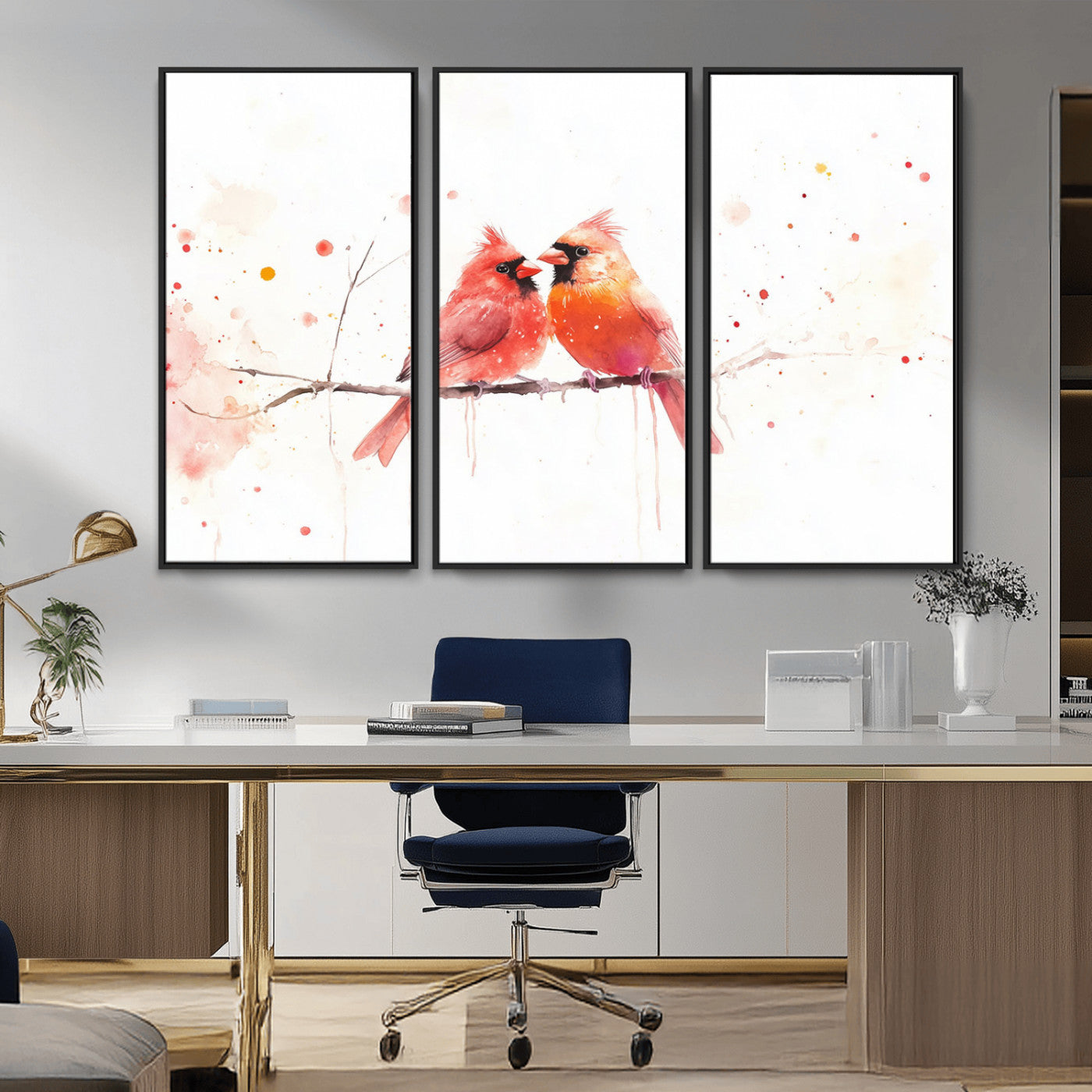 MGV-FC-48X32-3P - Cardinal Bird Canvas Wall Art - Male and Female Cardinal Print - Nature-Inspired Bird Wall Decor for