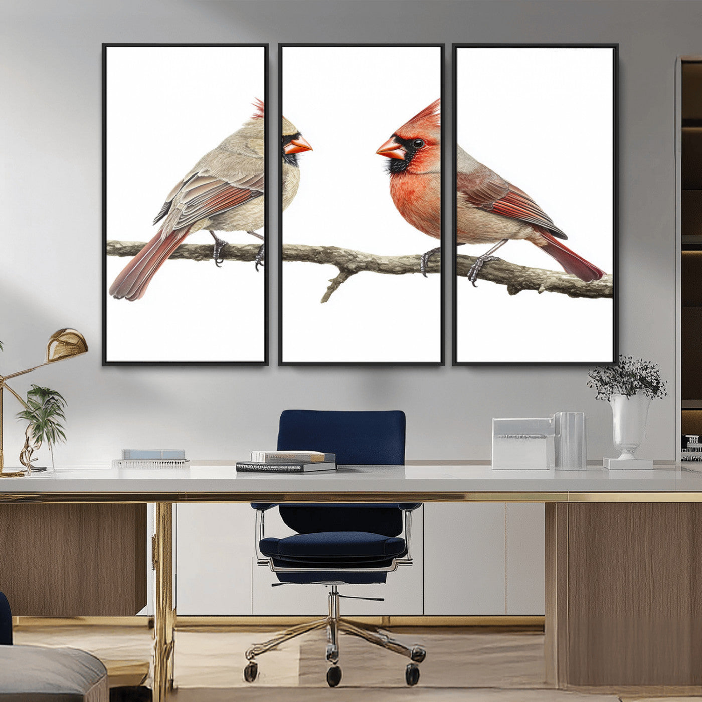 MGV-FC-48X32-3P - Cardinal Canvas Wall Art - Male and Female Cardinal Print - Nature-Inspired Bird Wall Decor for Home