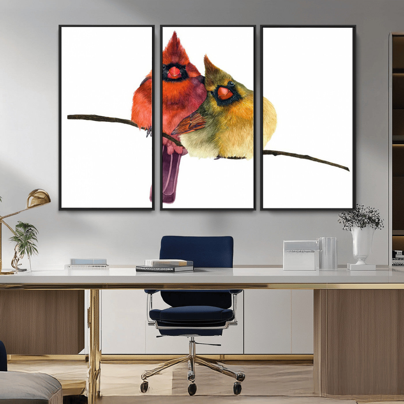 MGV-FC-48X32-3P - Cardinal Bird Canvas Wall Art - Male and Female Cardinal Print - Nature-Inspired Bird Wall Decor for