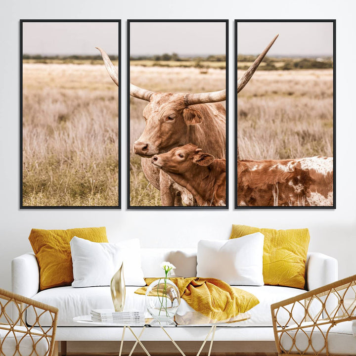 60320-MGV-CV-36X24-Texas Longhorn Cow Wall Art Canvas Print for Farmhouse Wall Art, Texas Decor, Western Wall Art Print