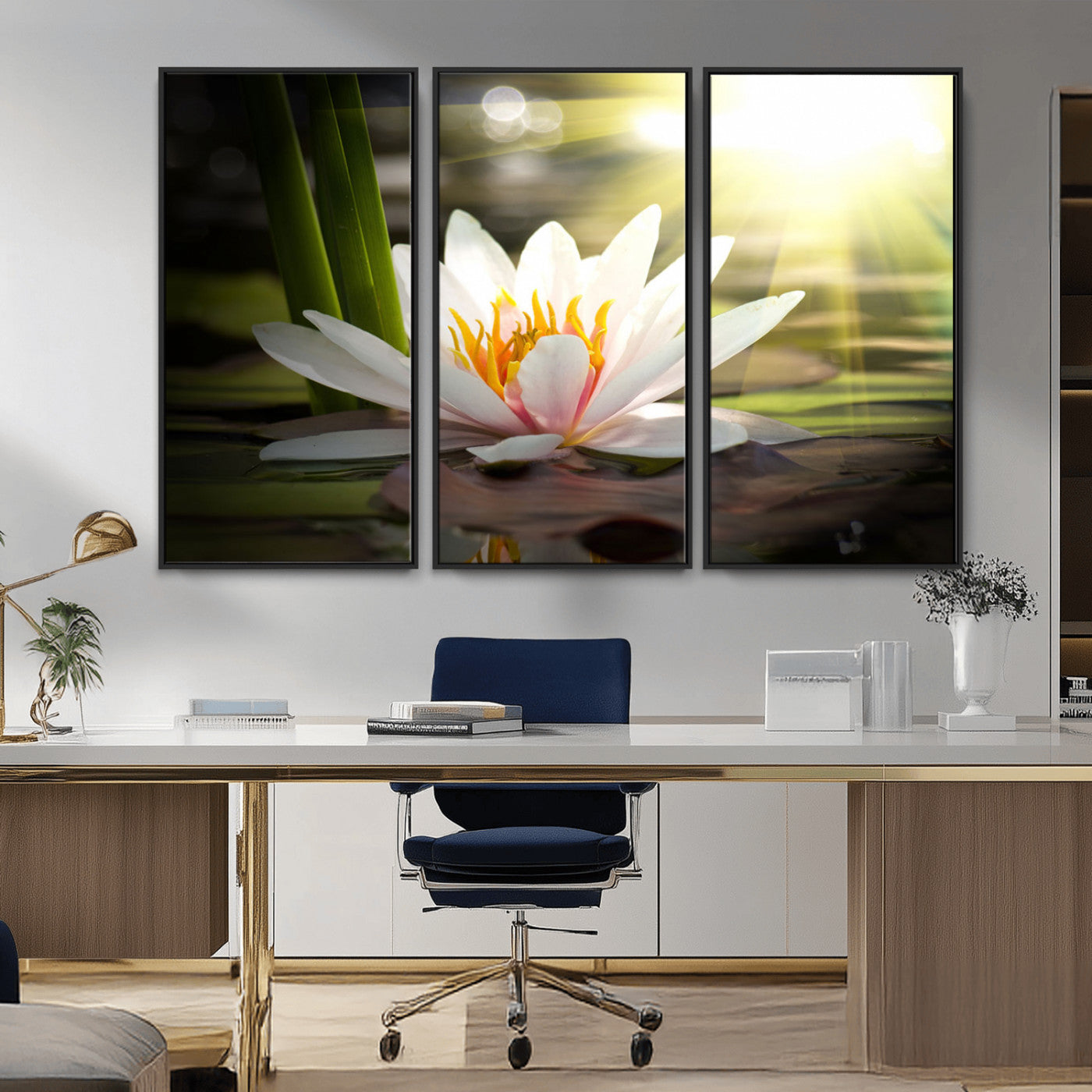 MGV-FC-48X32-3P - Lotus Flower Wall Art Canvas Print, Water Lily Large Wall Art Canvas Print