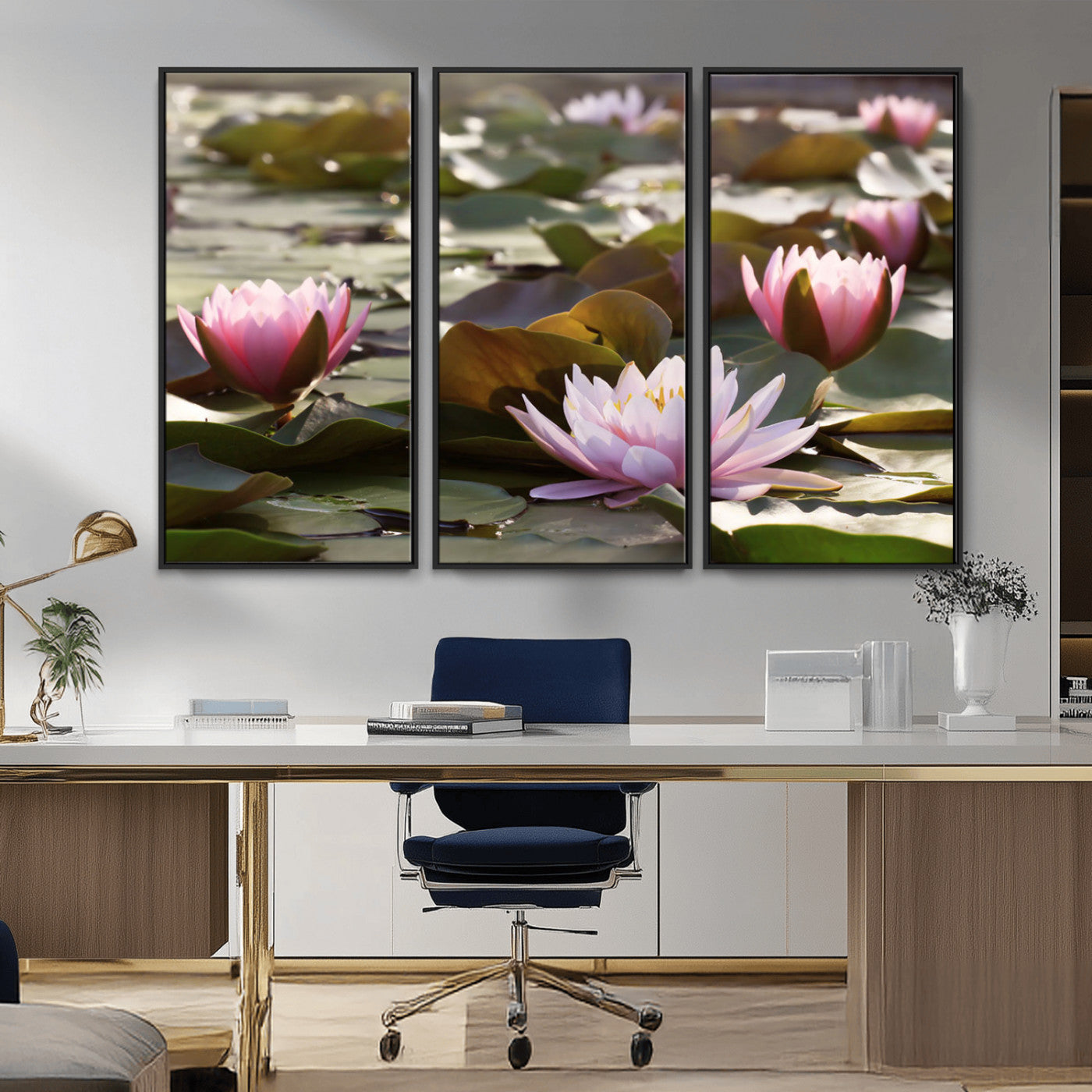 MGV-FC-48X32-3P - Lotus Flower Wall Art Canvas Print, Water Lily Large Wall Art Canvas Print for Yoga Room Decor,