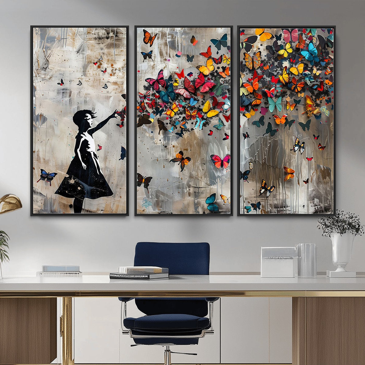 51446D-MGV-CV-24X16 - Banksy Butterfly Girl Wall Art | Modern Graffiti Canvas Print, Street Art Decor