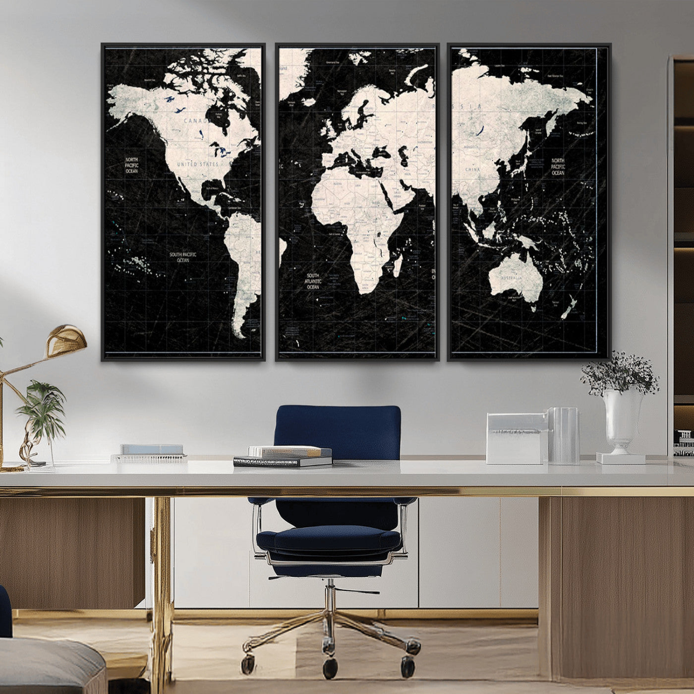 MGV-FC-48X32-3P - Push Pin World Map Canvas Print – Framed Wall Art for Couples to Track Their Travels – Anniversary