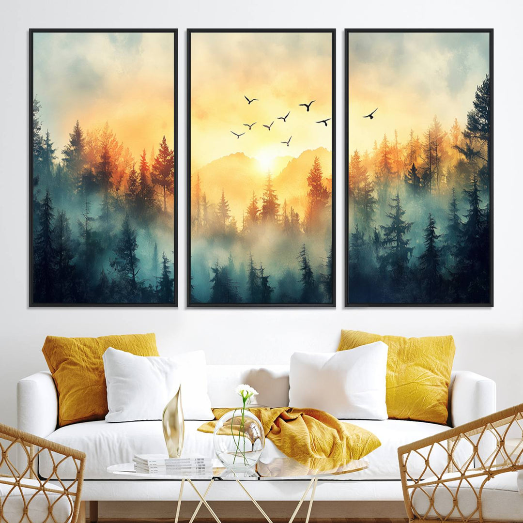 FRSABS2-MGV-CV-36X24-Abstract Forest Wall Art Print- Serene Nature Canvas Print with Misty Forest Design for Modern Home or Office Decor