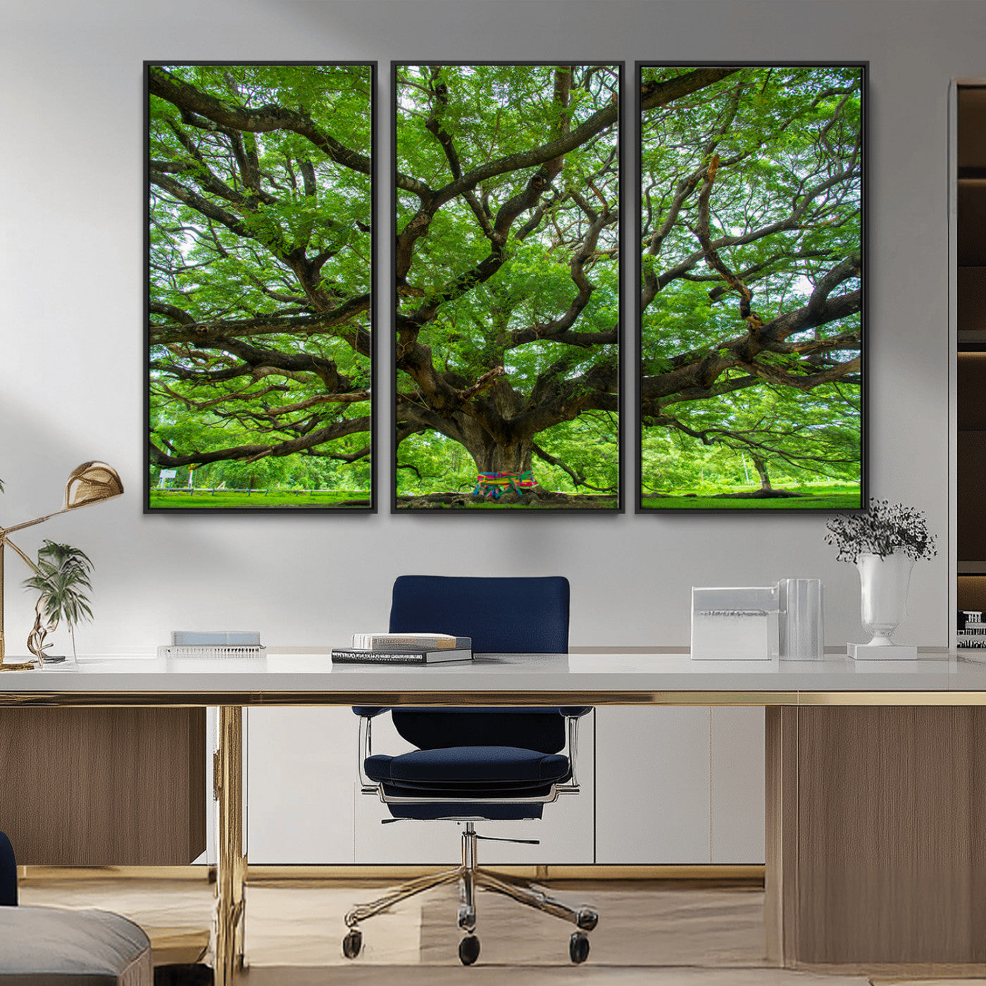 MGV-FC-48X32-3P - Oak Tree Wall Art Print, Forest Canvas Wall Art for Home and Office, Framed Angel Oak Tree Canvas