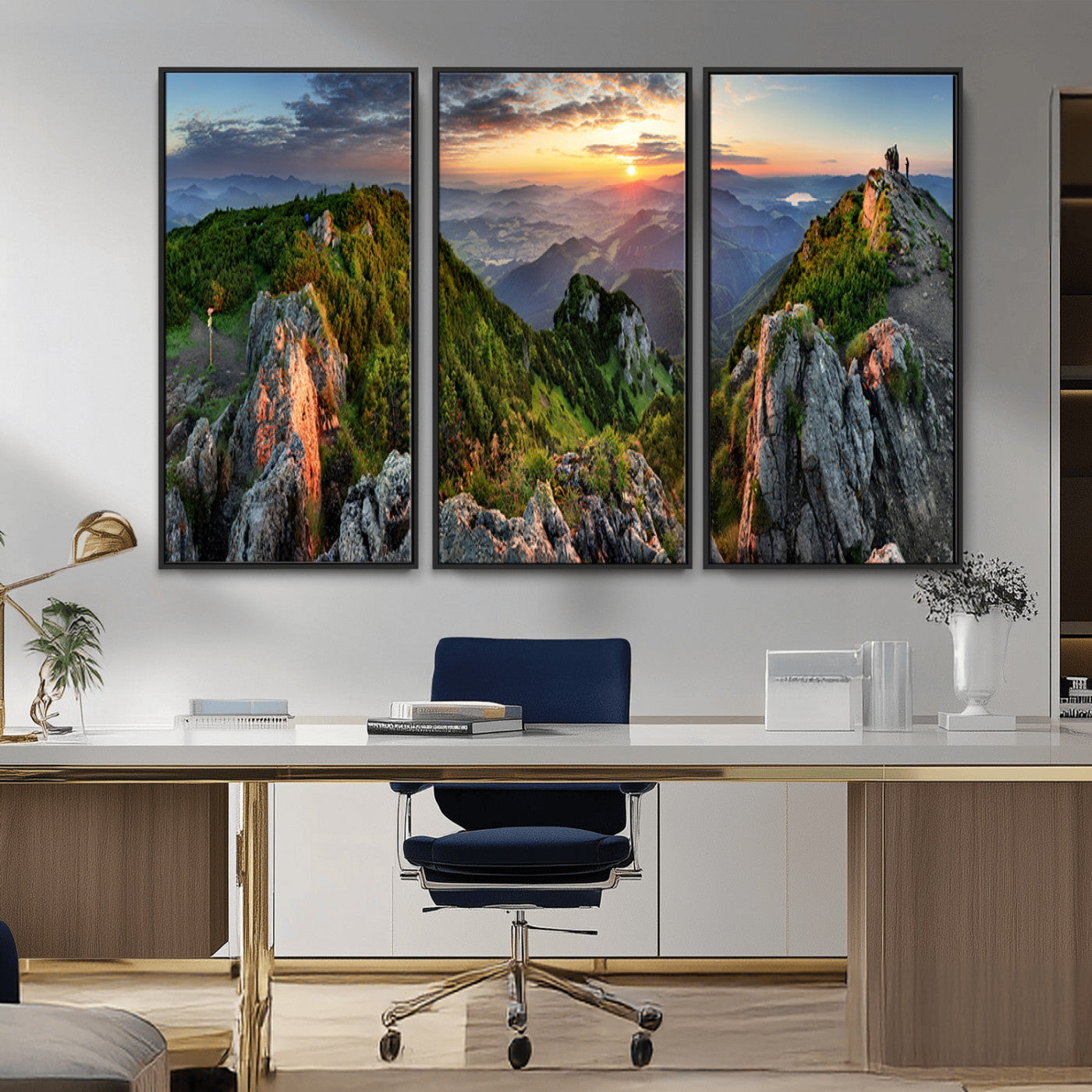 MGV-FC-48X32-3P - Mountain Sunset Panoramic Canvas Print – Scenic Wilderness Landscape, Majestic Summit , Multi-Panel