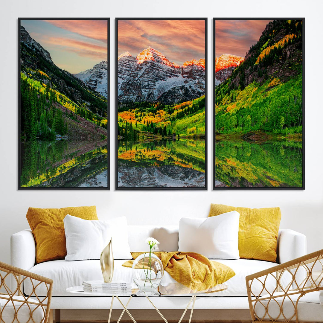 Maroon Bells Lake Wall Art Canvas Print – Majestic Colorado Mountain Landscape, Autumn Reflection, Multi-Panel Framed Artwork for Home, Office Decor