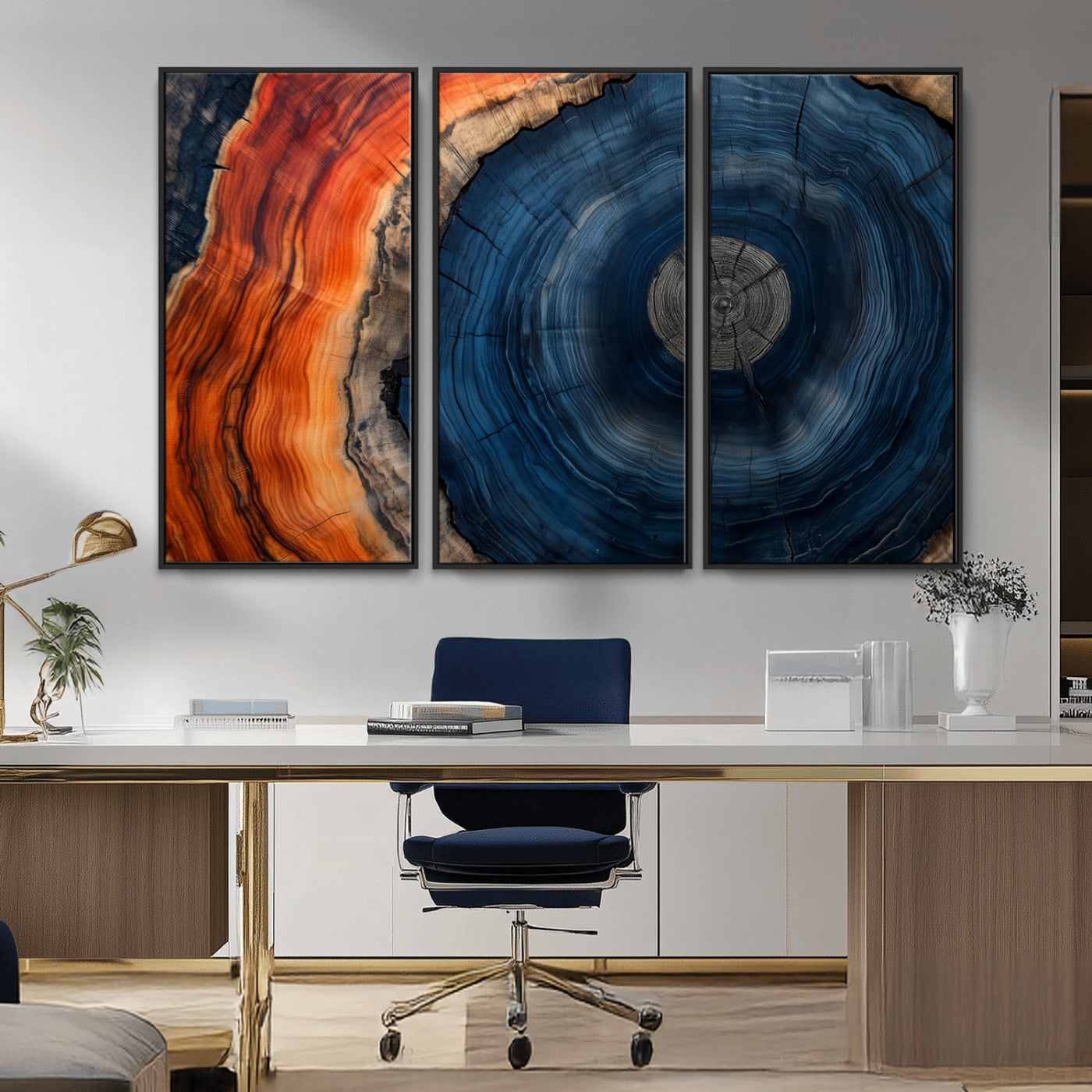 MGV-FC-48X32-3P - Tree Rings Wall Art Canvas Print, Rustic Wood Print, Framed Natural Texture Art Print, Wood Grain