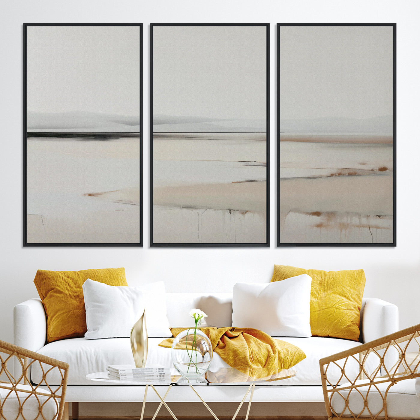 89410095-MGV-CV-36X24-Minimalist Landscape Wall Art Canvas Print, Framed Soft Horizon Art Picture Print, Abstract Seascape Perfect Minimalist Earthy Decor, Framed