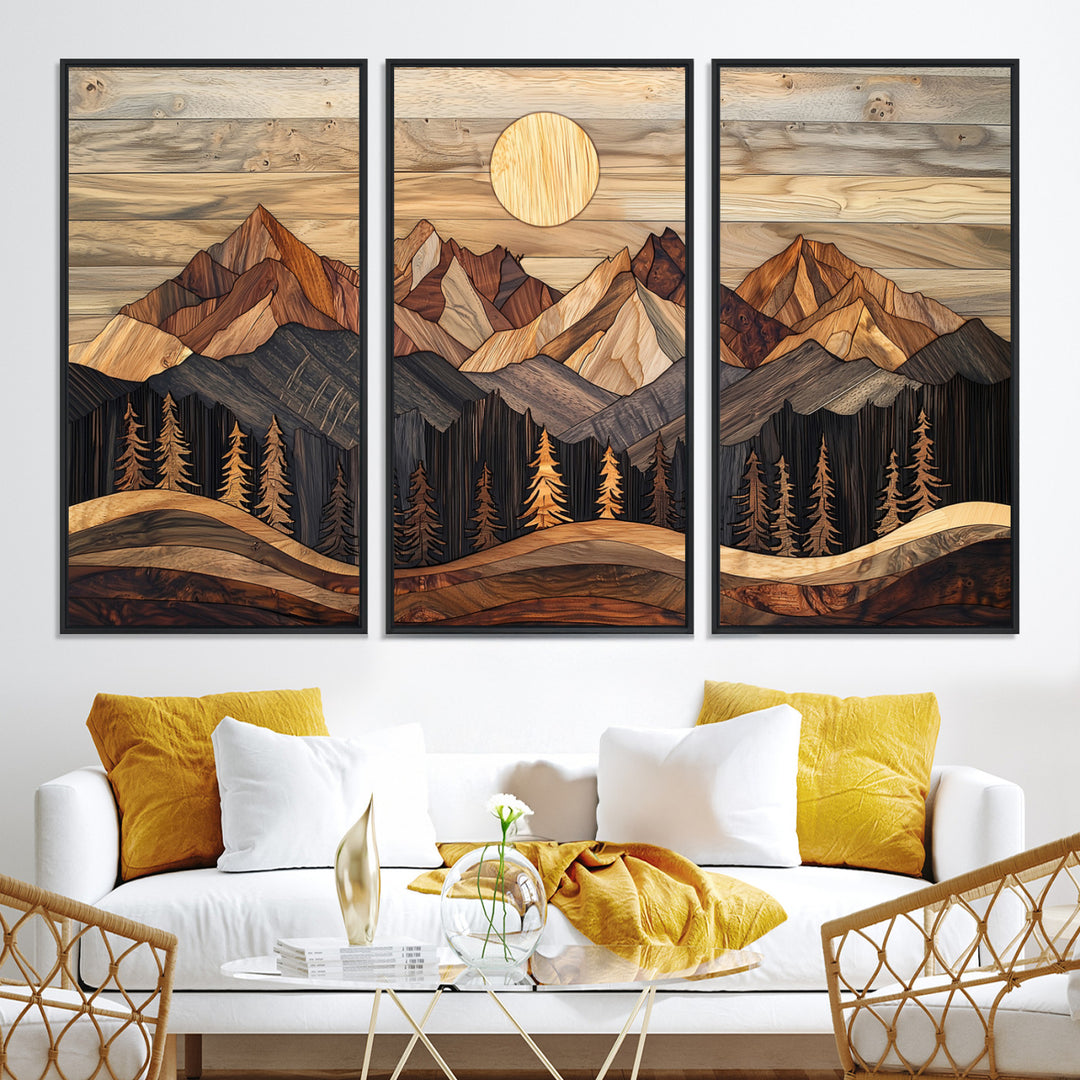 50100230-MGV-CV-36X24-Wood Mountain Wall Art Canvas Print, Framed Boho Wood Art Print, Abstract Woodland Farmhouse Decor
