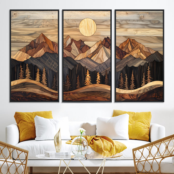 50100230-MGV-CV-36X24-Wood Mountain Wall Art Canvas Print, Framed Boho Wood Art Print, Abstract Woodland Farmhouse Decor