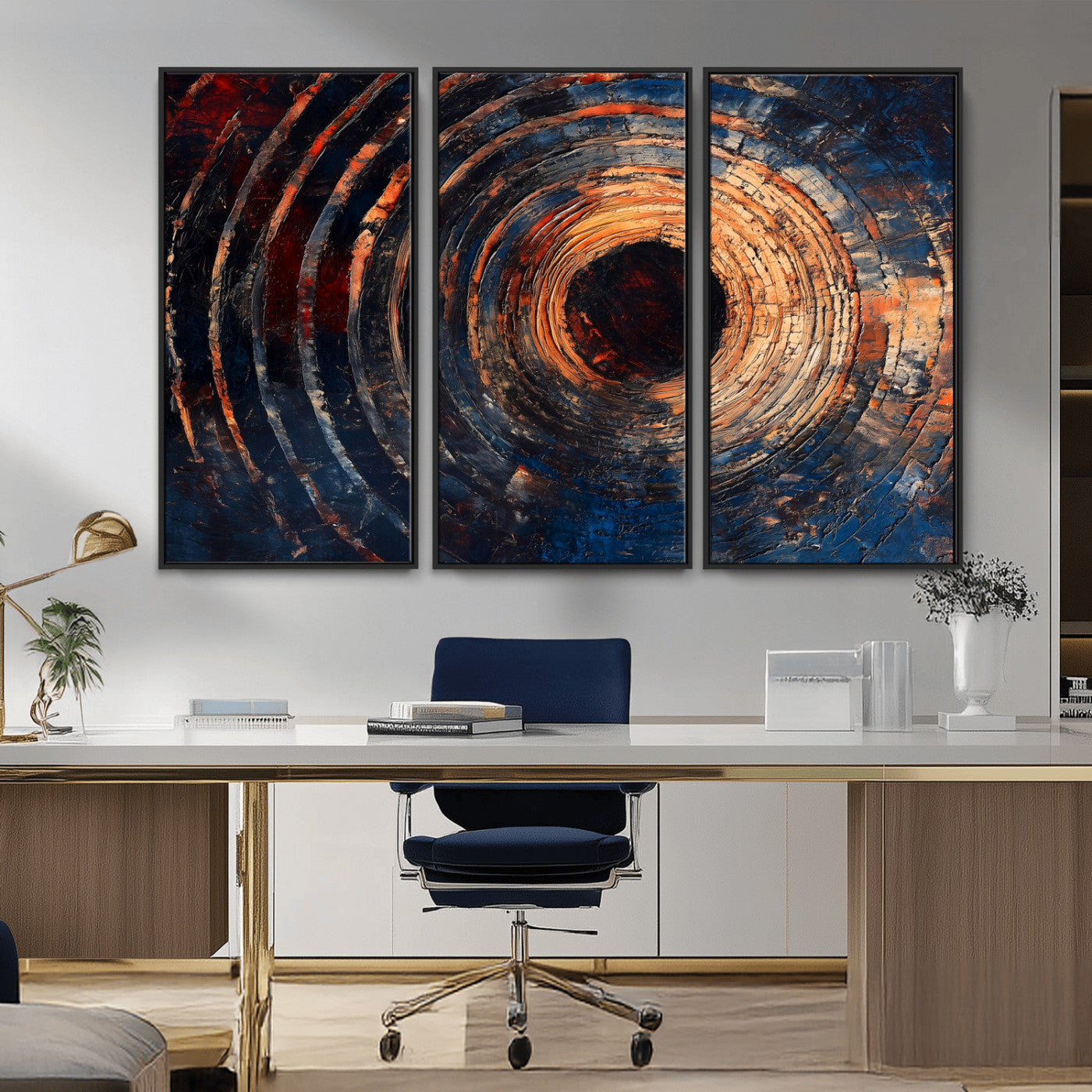 MGV-FC-48X32-3P - Wood Tree Ring Wall Art Canvas Print, Framed Natural Wood Art Picture Print, Rustic Tree Slice Perfect Rustic Decor Artwork