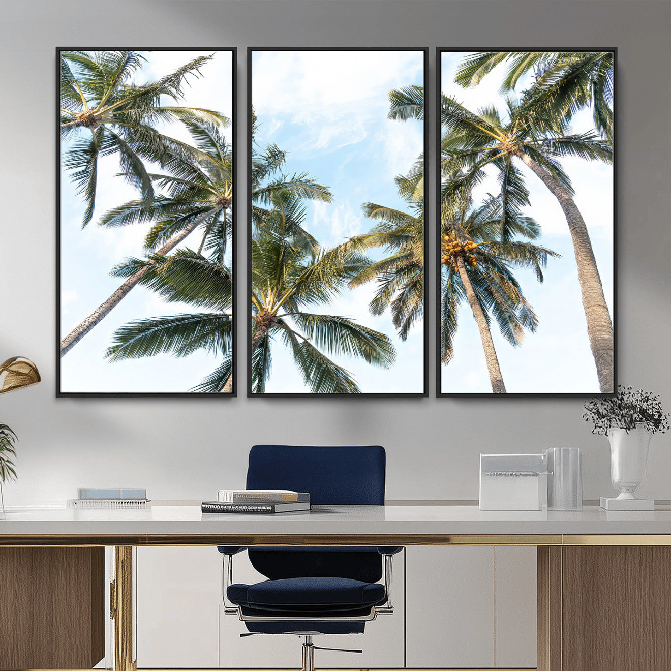 87247012-MGV-CV-36X24 - Tropical Palm Trees Wall Art – Sunlit Leaves & Blue Sky Canvas Print, Island Breeze and Vacation Vibes for Office or Home Decor