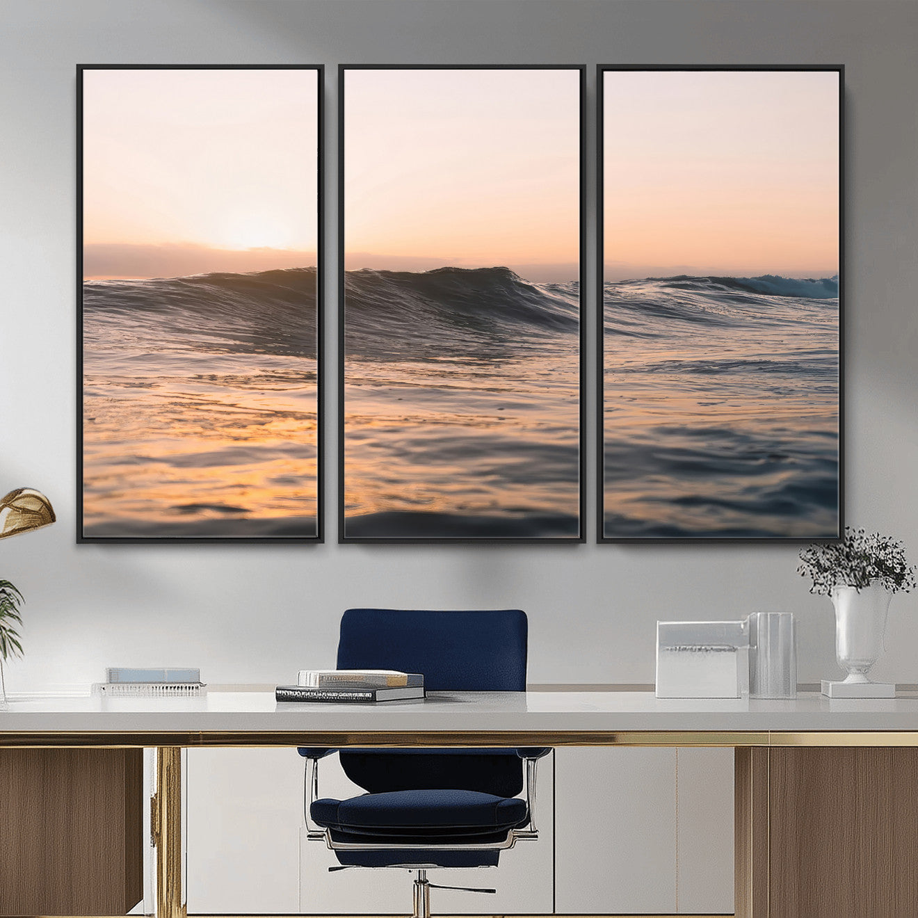 46299358-MGV-CV-36X24 - Golden Sunset Ocean Wall Art – Tranquil Waves & Peaceful Horizon Canvas Print, Soft Light and Evening Glow for Serene Beach, Home or Nature Decor