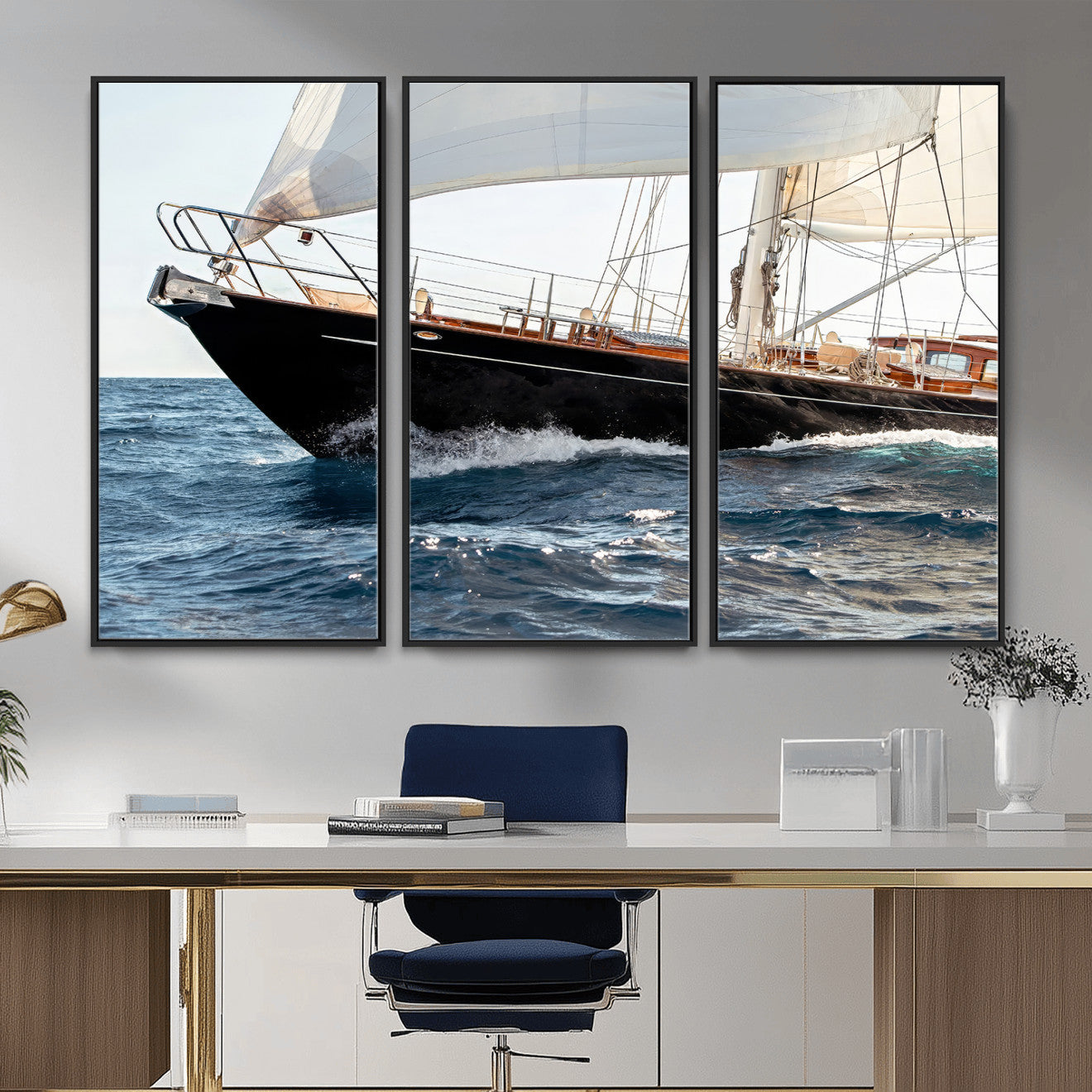 97168626-MGV-CV-36X24 - Boat Yacht Wall Art – Ocean Waves & Sailing Adventure Canvas Print, Nautical Elegance & Marine Journey for Living Room or Luxury Decor