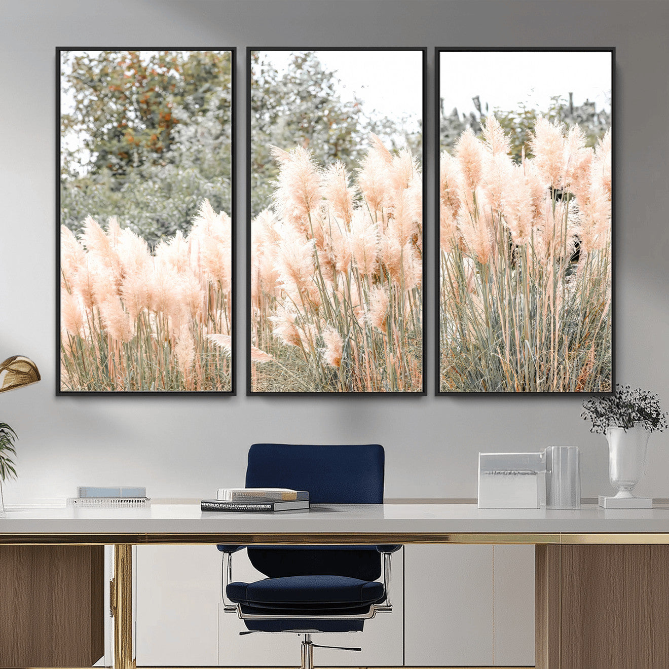 21826392-MGV-CV-36X24 - Pampas Grass Wall Art – Soft Blush Hues and Natural Texture Canvas Print, Serene Outdoors & Botanical Charm for Living Room or Nature Decor