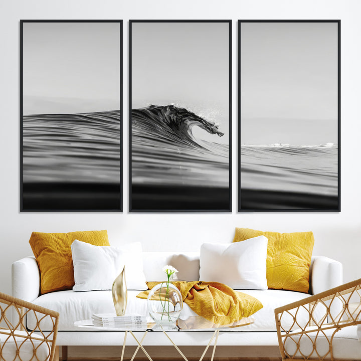 Black Wave Wall Art Canvas Print, Abstract Surf Print, Framed Minimalist Ocean Art Print, Large Black Water Printing Minimalist