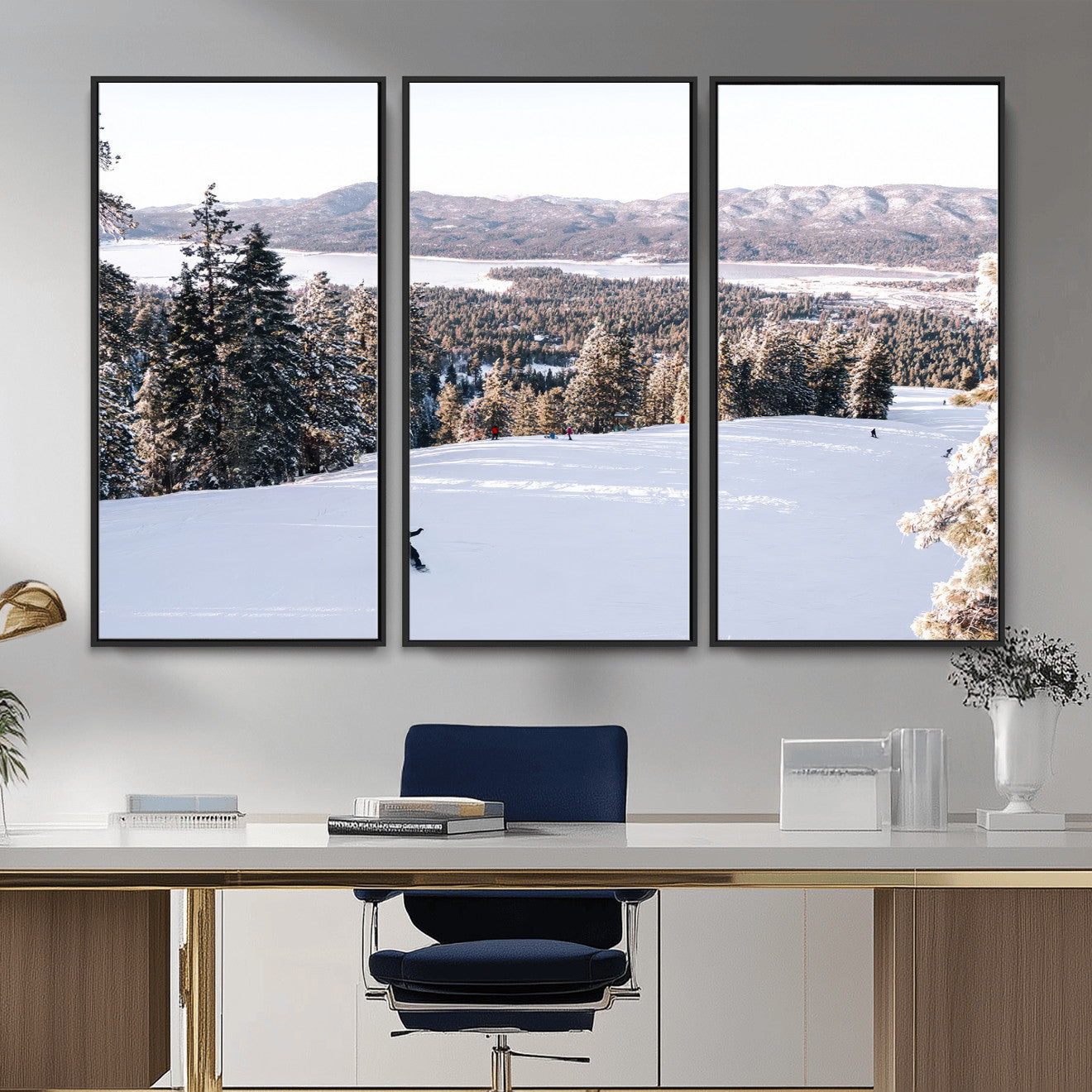 79857868-MGV-CV-36X24 - Snowboarder Wall Art – Winter Slope Canvas Print, Pine Forest, Snow-Covered Mountains, Outdoor Adventure for Living Room or Cabin Decor