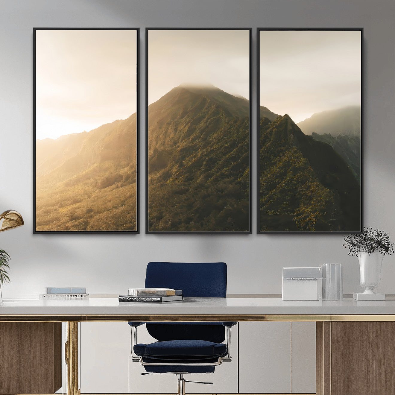 42338636-MGV-CV-36X24-Mountain Wall Art – Framed Sunset Landscape Canvas Artwork, Serene Nature Design, Rustic Decor for Home, Office